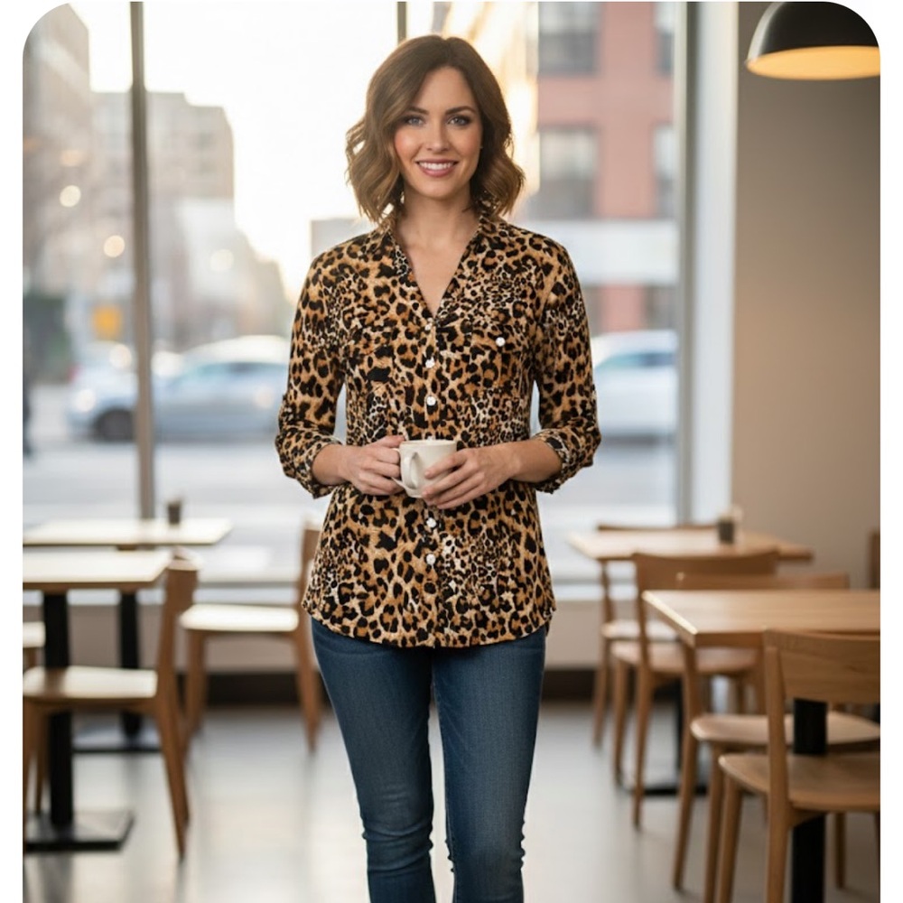 DNA Couture Leopard Button Down Shirt